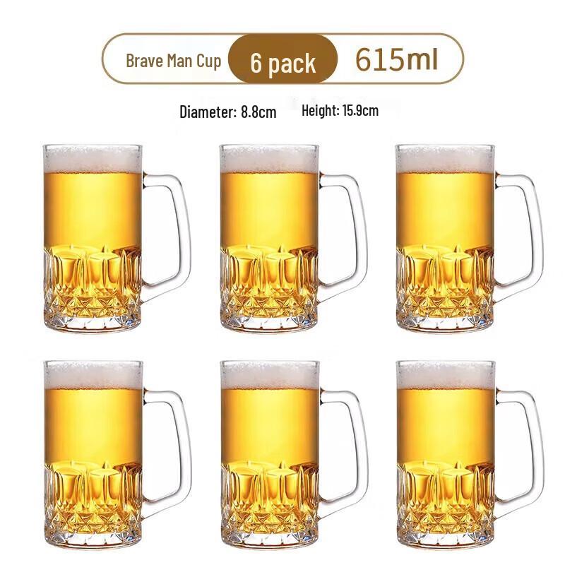 ZHUOPU Warrior Heat-Resistant Glass Beer Mugs with Handles (Set of 6)
