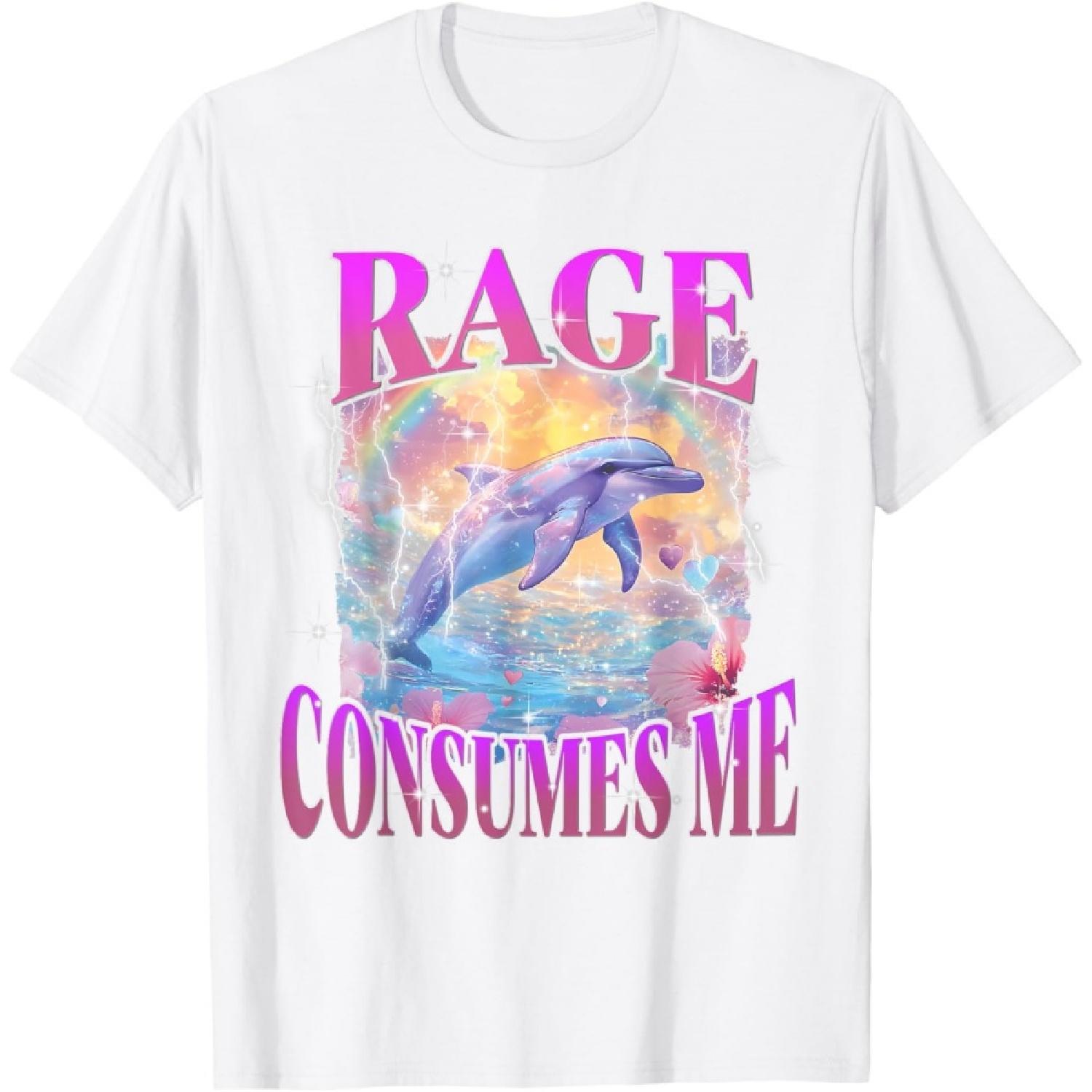 Rage Consumes Me Funny Meme Silly Dolphin Rainbow T-Shirt XXXXXL белый