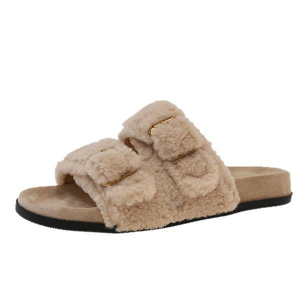 2025 neue Frühling- und Herbst-Flachboden-Bequem-Weichfell-Gürtelschnallen-Schuhe Damenmode-Offenzehenschuhe Damen-Trendschuhe Kinder