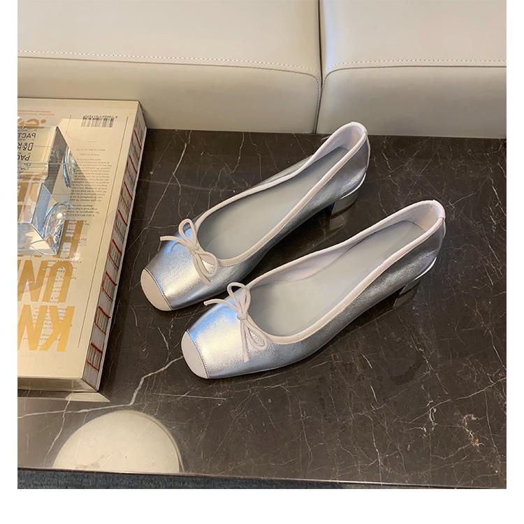 Sheepskin Version~ Leather Light Mouth Bow Showing Feet Small Flat Ballet Shoes Leather Single Shoes Women Mary Jane Ladyshoes