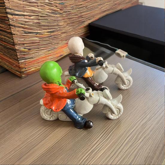 Unique Motorcycle Enthusiast Gift Halloween Skeleton Riding Figurine, Gothic Spooky Statue for Home Gifts Skull Collectors Garden, Resin Biker