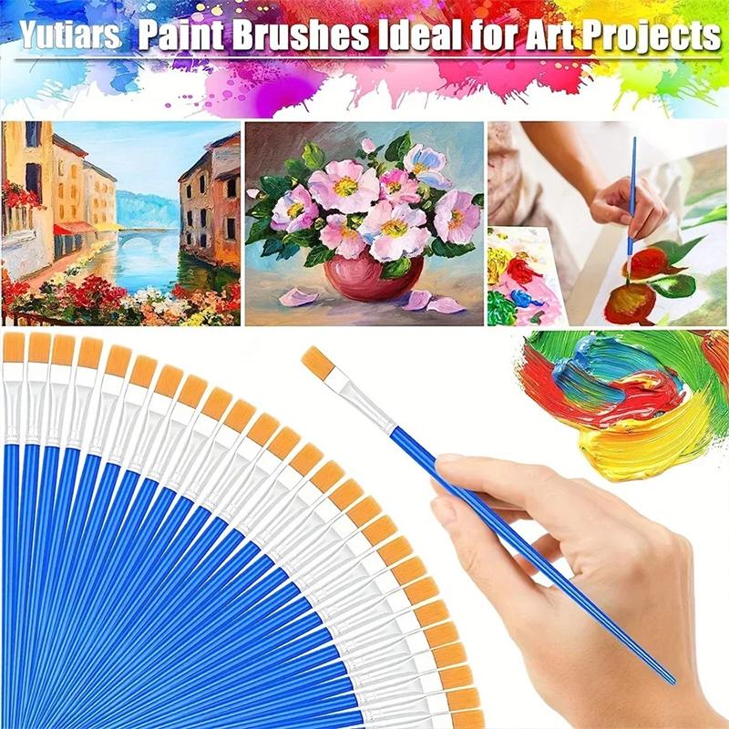 Set de Pinceaux de Peinture Art Rond Plat Poils en Nylon Pinceau à Peinture Huile Acrylique Aquarelle Pinceau Enfants/Artistes/Débutants/Étudiants
