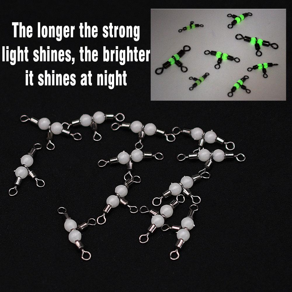 MNFT 25Pcs Stainless Steel T-Turn 3 Way Fishing Connector Rolling Swivel Fishing Tackle Connector Luminous beads attract fish