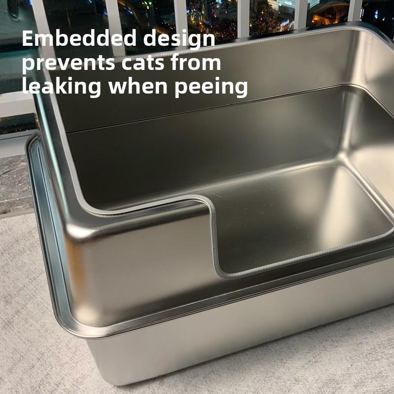 Stainless Steel Jumbo Cat Litter Box Open Type Cat Bedpans Low-Entry Kitty Toilet with Anti-Splash Design Pet Potty for Kittens
