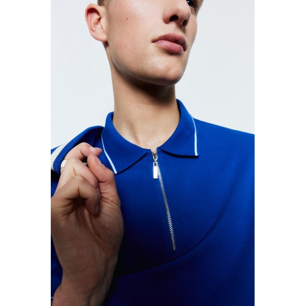 

Рубашка поло узкого кроя на молнии HM Ярко-синяя