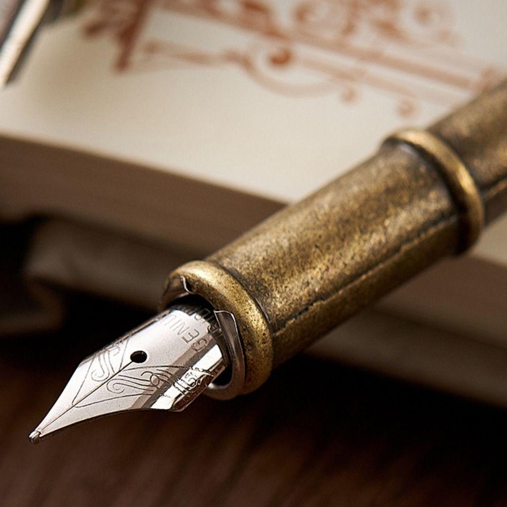 European Style Metal Signature Pen Retro Punk Feather Pen Dipped in Water Pen  School Supplies