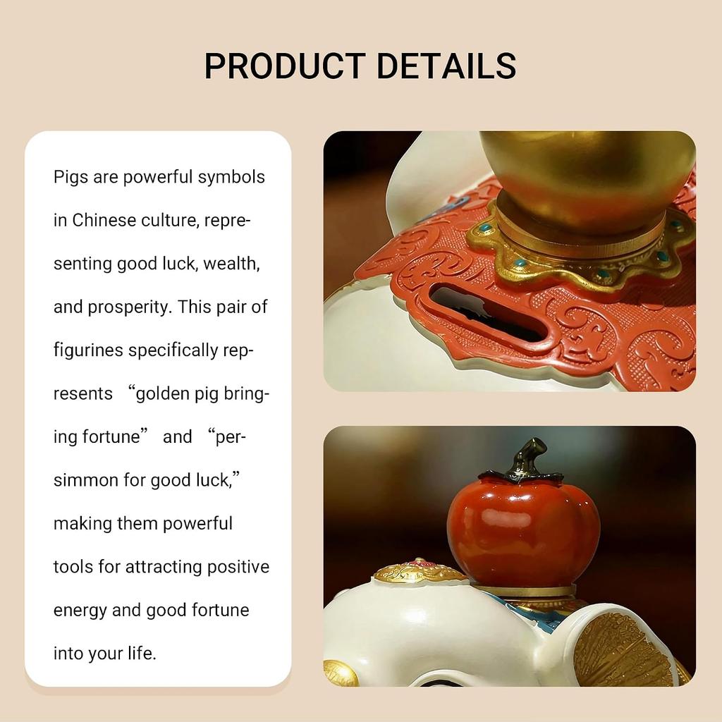 Aris & Juno A Pair of Lucky Pig Figurine - Resin Fortune Pig Statues with Golden Accents for Home Decor & Good Luck