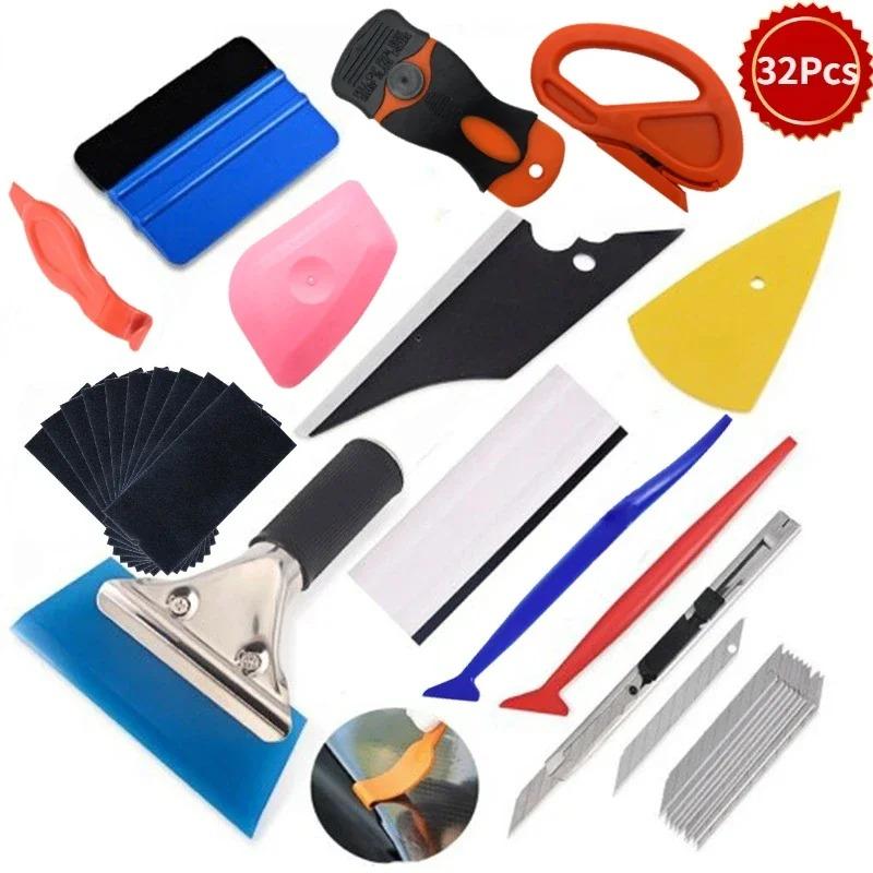 Car Vinyl Tint Film Installation Tool Kit Rubber Scraper Magnetic Holder Wrapping Sticker Carving Knife with Spare Blades