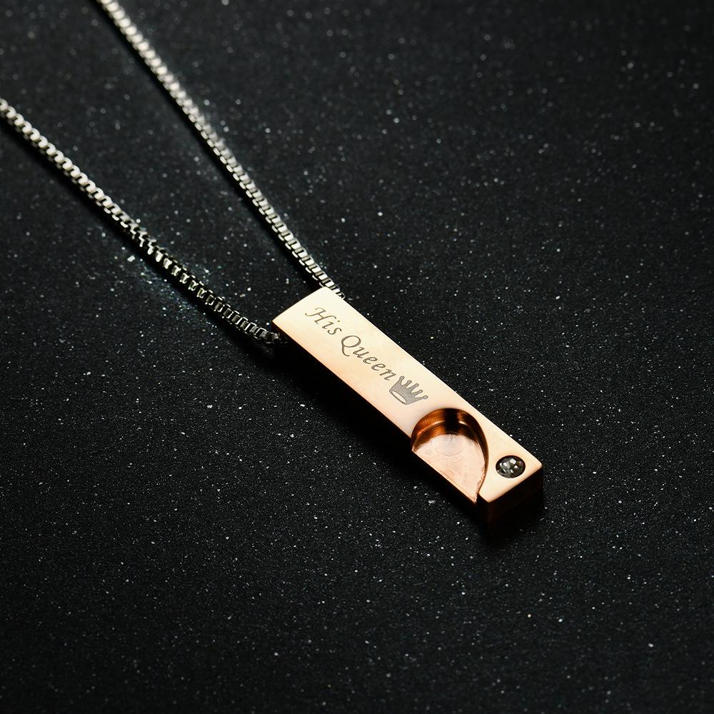His Queen, Her King Heart Pendant Titanium Couple Necklace