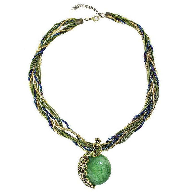 Mode Ethnischer Stil Harz Steinperlen Anhänger Pfau Halskette Retro Böhmischer Stil Schmuck