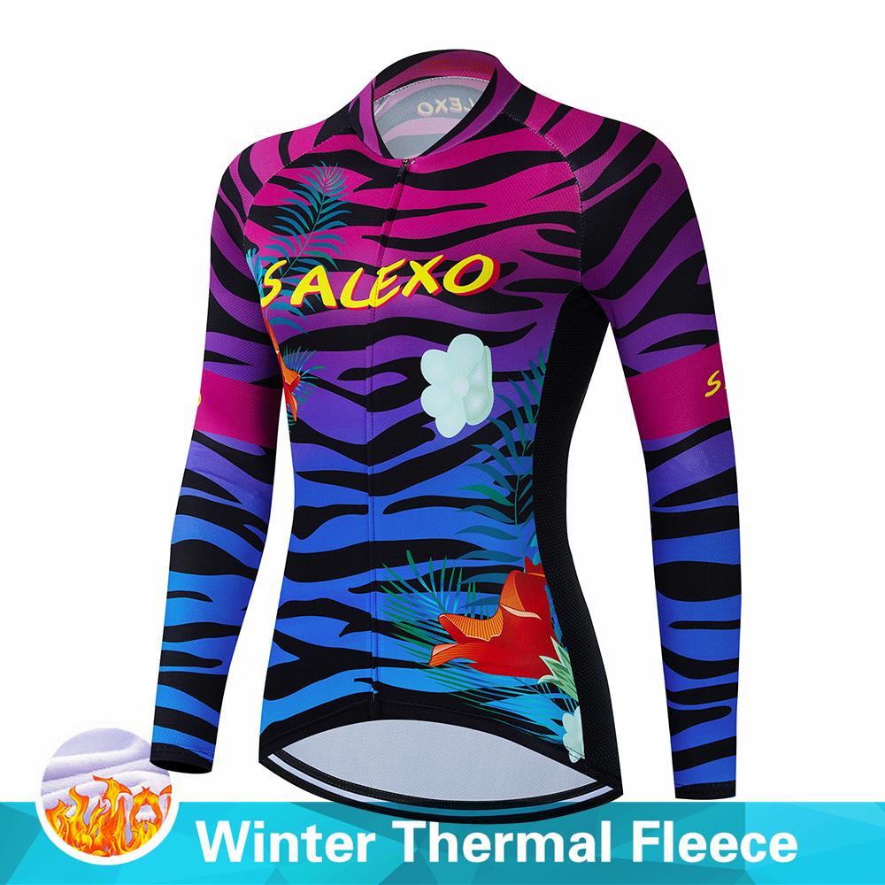 Warm 2023 Salexo Winter Thermal Fleece Cycling Clothes Women Jersey Suit Outdoor Bike MTB Clothing Bib Pants Set Ropa Ciclismo