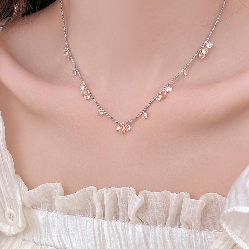 S925 Silver Super Flash Zircon Galaxy Water Drop Necklace Women's Exquisite Light Luxury Fringed Collarbone Chain Accessories
