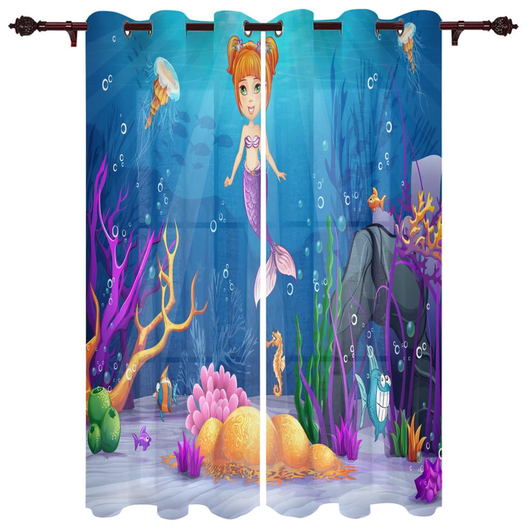Mermaid Cartoon Children Luxury Curtains for Living Room Window Treatment Curtain for Bedroom Home Decor