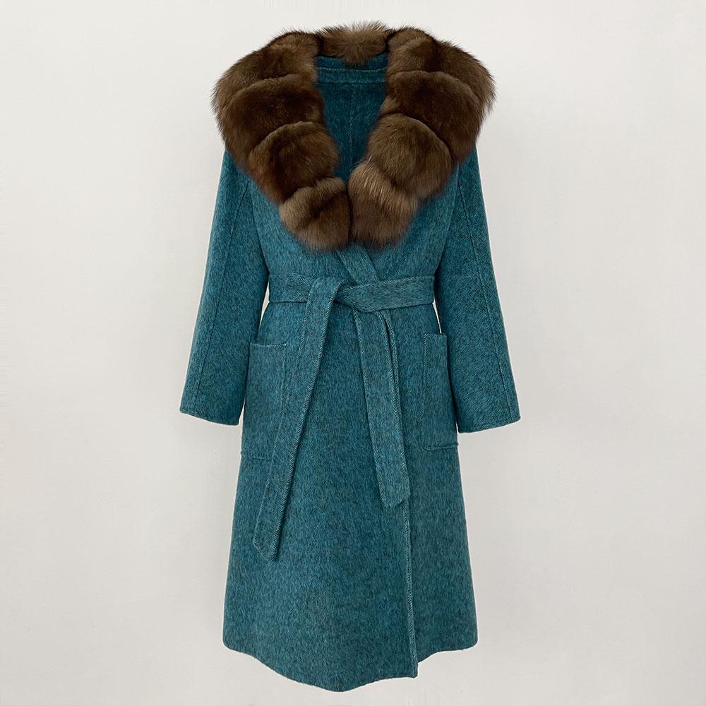 OFTBUY2024 Ekte Ull Kaninpels Kvinner Kåpe Naturskinn Mulberry Silkejakker X-lange Varm Tykk Turn-down Krage Overwear