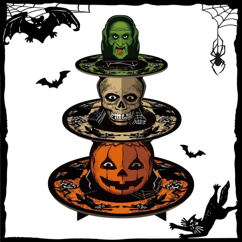 Pumpkin Skull Cupcake Stand for Halloween Party Table Centerpieces, 3 Tiered Paper Dessert Tower for Cupcake, Candy, and Dessert Displays
