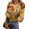 Women's Slim Fit Long Sleeve Neck T-Shirt with Leaf Print and Thumb Holes for Casual Everyday Wear