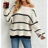 Women Casual Off Shoulder Knit Sweater Loose Fit Long Sleeve Pullover