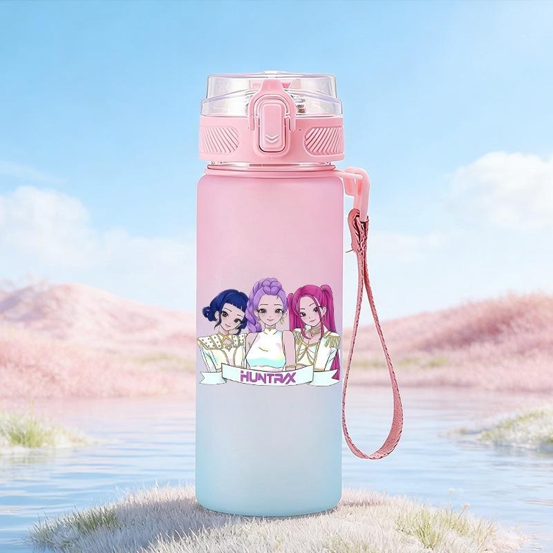 600Ml Water Bottler Cartoon K-Pop Demon Hunters Printed Character Water Cup Large Capacity Outdoor Portable Rope Drinking Bottle for Boy Girl Gift