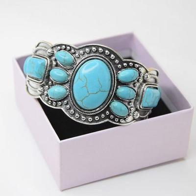 C-shaped Bohemian Bangles Tribal Wide Elastic  Bangle Simple Turquoise Bracelet  Women