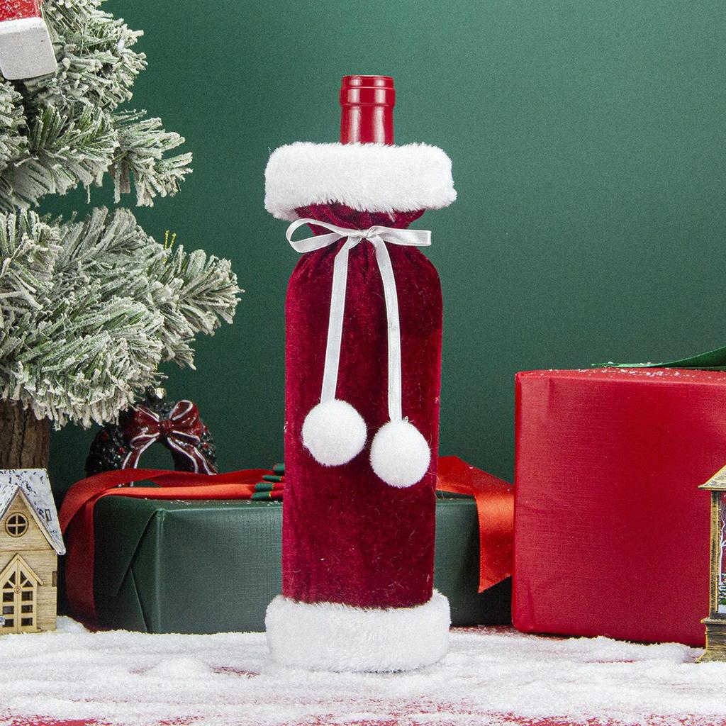Christmas Wine Bottle Cover Plush Dress Wine Bags Reusable Decorative Wine Accessories Velvet For Wine Bottles