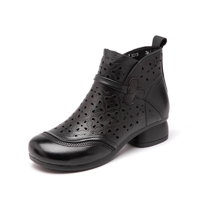 Fashion GKTINOO 2025 Summer Ankle Boots Genuine Leather Shoes Women Mid Heels Sandals Side Zip Boots Cutout Breathable Mujer Zapatos