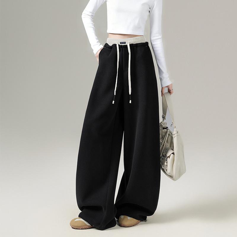 

Cozy Wide-Leg Banana Pants: Autumn/Winter Women s Casual, Loose Drape Sweatpants S чёрный