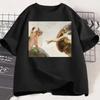 Funny Cat God Creation Of Adam Meme Tshirt Men Women Casuals Short Sleeve Jesus T Shirt Oneck Tshirt Vintage Tees Harajuku