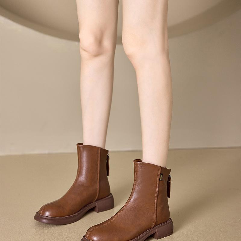 

Осенние кожаные ретро ботинки Мартин женские с задней молнией тонкие женские ботинки на одной педали повседневная женская обувь 41