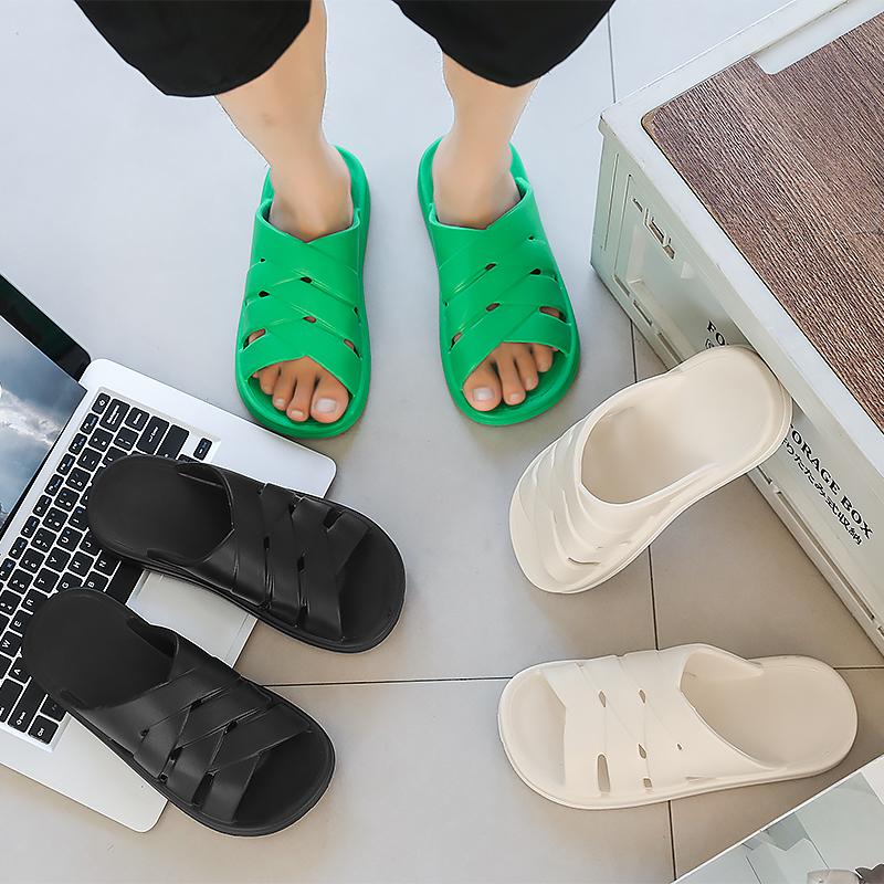 Couple Anti-Slip Slides with Double Buckle round Toe Home Slippers for Women Outdoor Wear Comfortable Matching Slippers