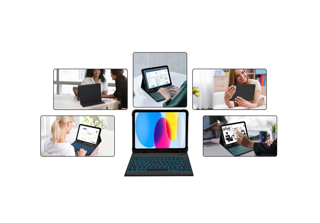 iPad 10th/11th Gen 10.9-inch Case with Colorful Backlit Bluetooth Keyboard & Pen Holder