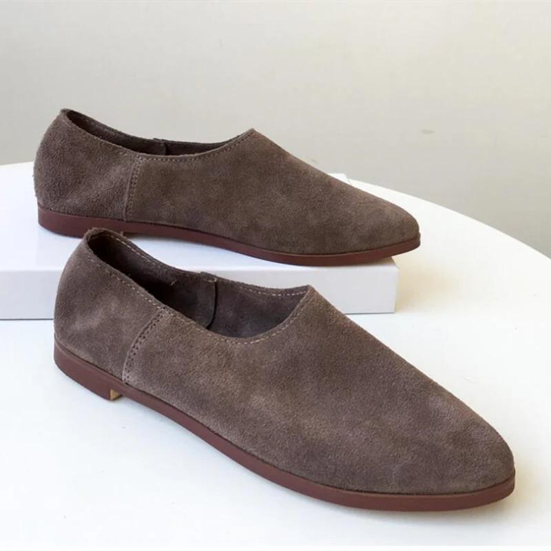 Women Spring Shoes Ballet Flats Slip-on Genuine Leather Pointed Toe Women's Loafers