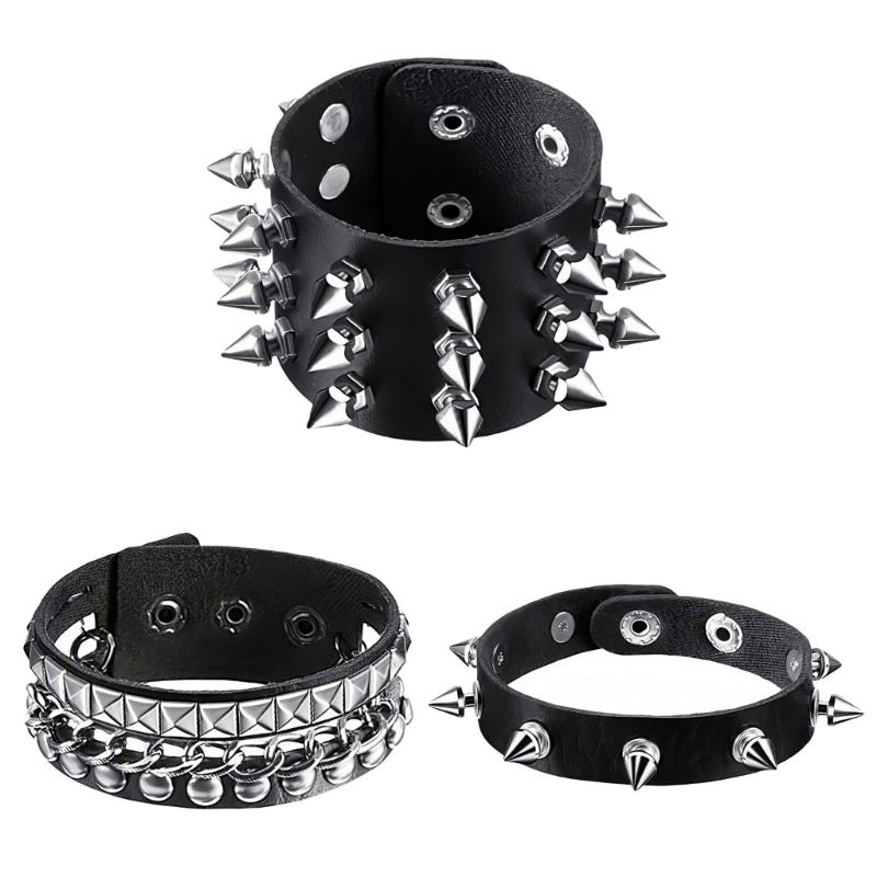 T5UF Stylish Punk Rock Bracelet Square Rivets Punk Wristband Trendy Gothic Jewelry Suitable for Individuality and Comfort