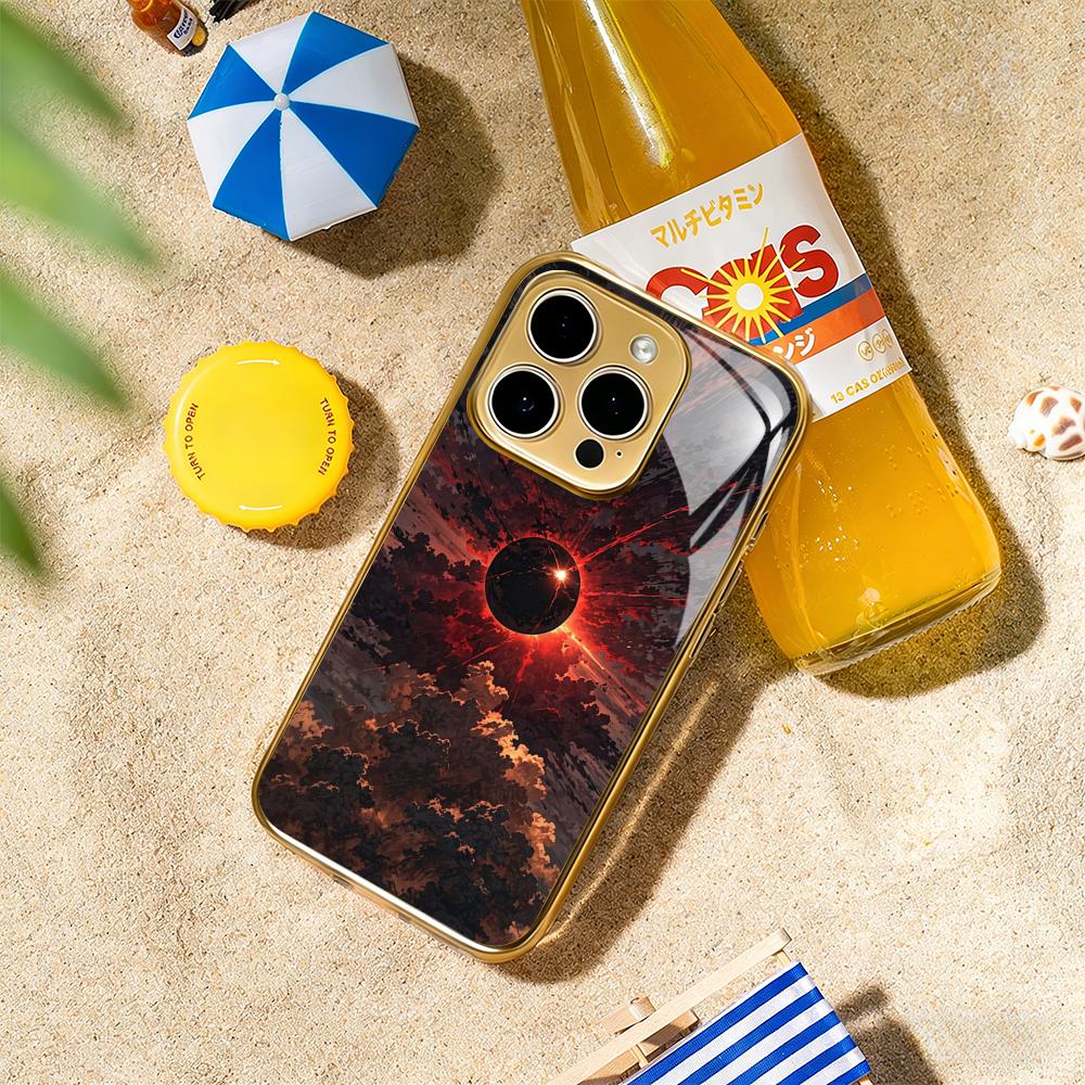 

Sun Vintage art fashion design Phone Case For iphone 17 16 15 14 13 12 11Pro Plus Max Gold-plated glass Phone Case iPhone 16 Pro Max