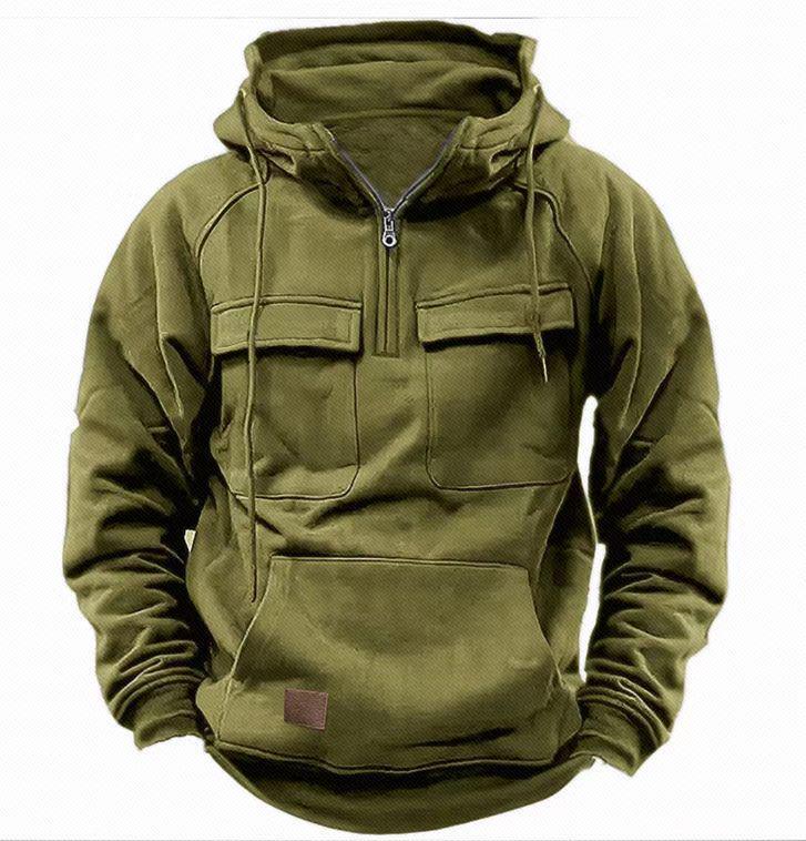 

Чоловічий вінтажний світшот з капюшоном однотонного кольору з ефектом потертості - Осінньо-зимовий верхній одяг з довгим рукавом XL