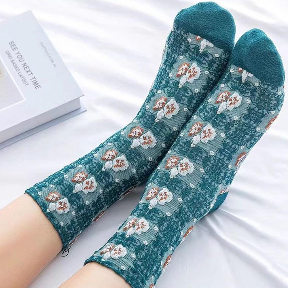 5 Pairs Geometric 3D Textured Women's Socks Cute Flower 3D Textured Socks New Floral Socks  Women