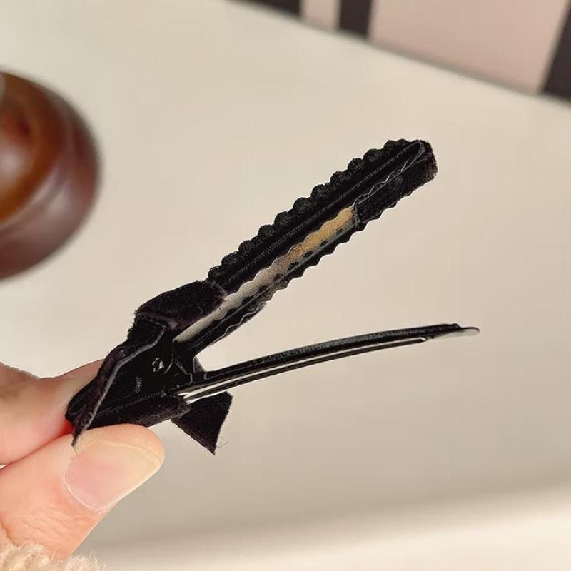 1PCS Black Velvet Hair Clips Hair Clips Glitter Diamonds,Premium Rhinestones Bow Duckbill Clips Forehead Shattered Hair Clips