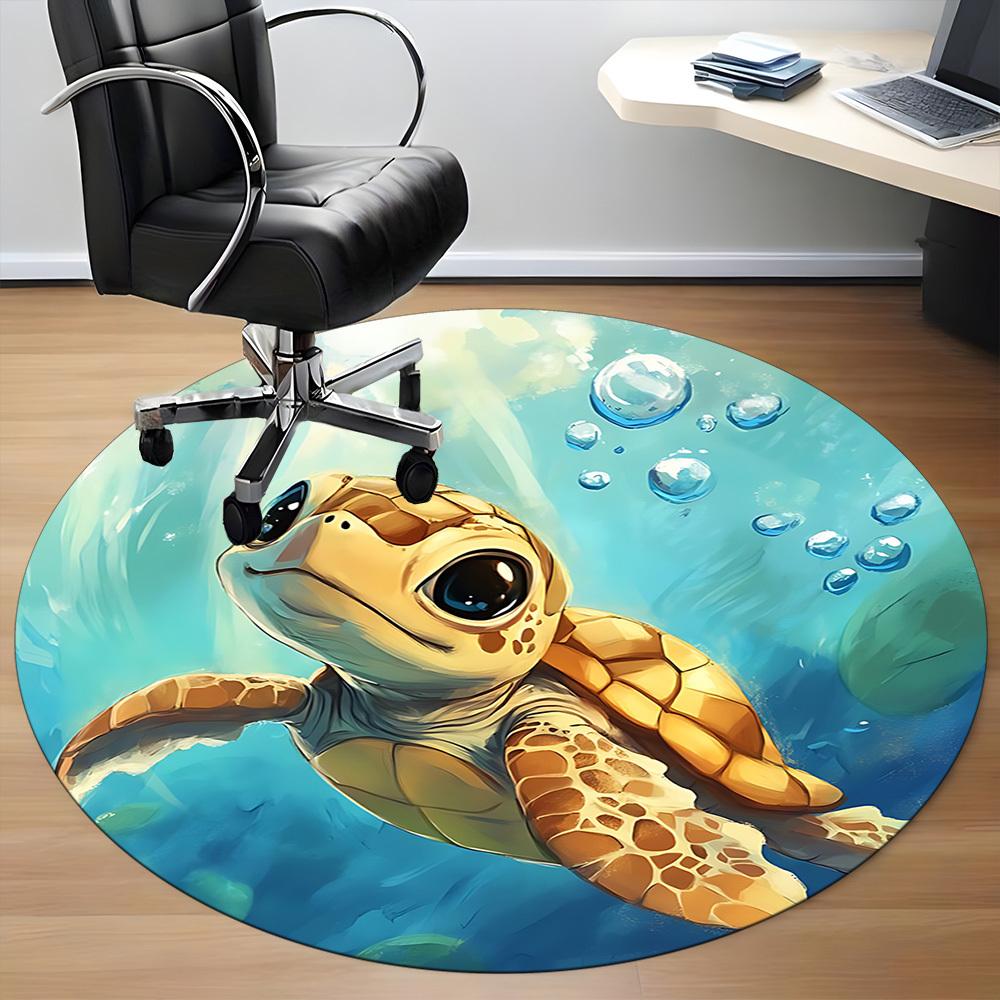 1PC Sea Turtle Aquatic Office Round Area Rug, Mat Suitable For Office, Under Office Chairs Bedroom Living Room Home Decor, Room Deco