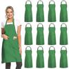 12 Pack Solid Color Bib Apron With 2 Pockets - Green Unisex Business Apron Bulk