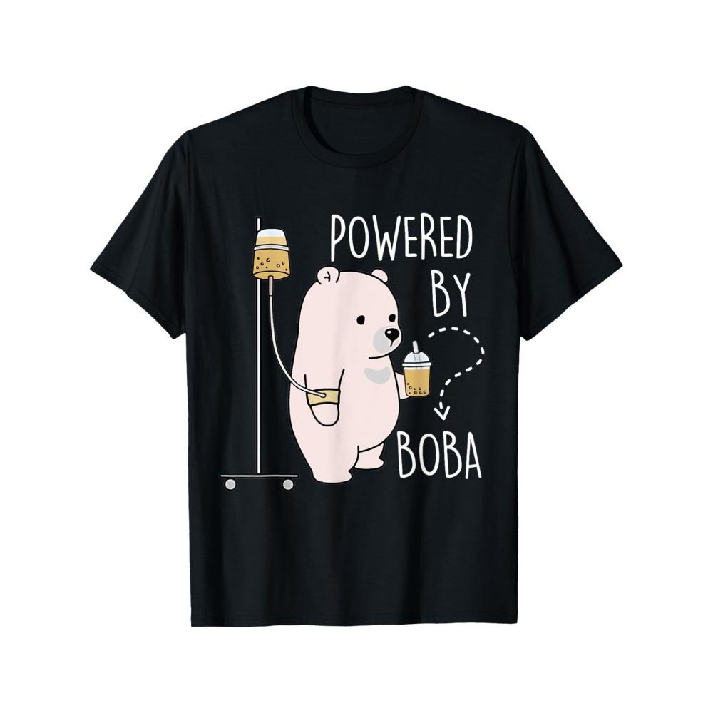 Cute Polar Bear Bubble Tea Men Cotton T-Shirt O-Neck-Short Sleeve Tee Tops Unisex Vintage T Shirt Casual Tshirts