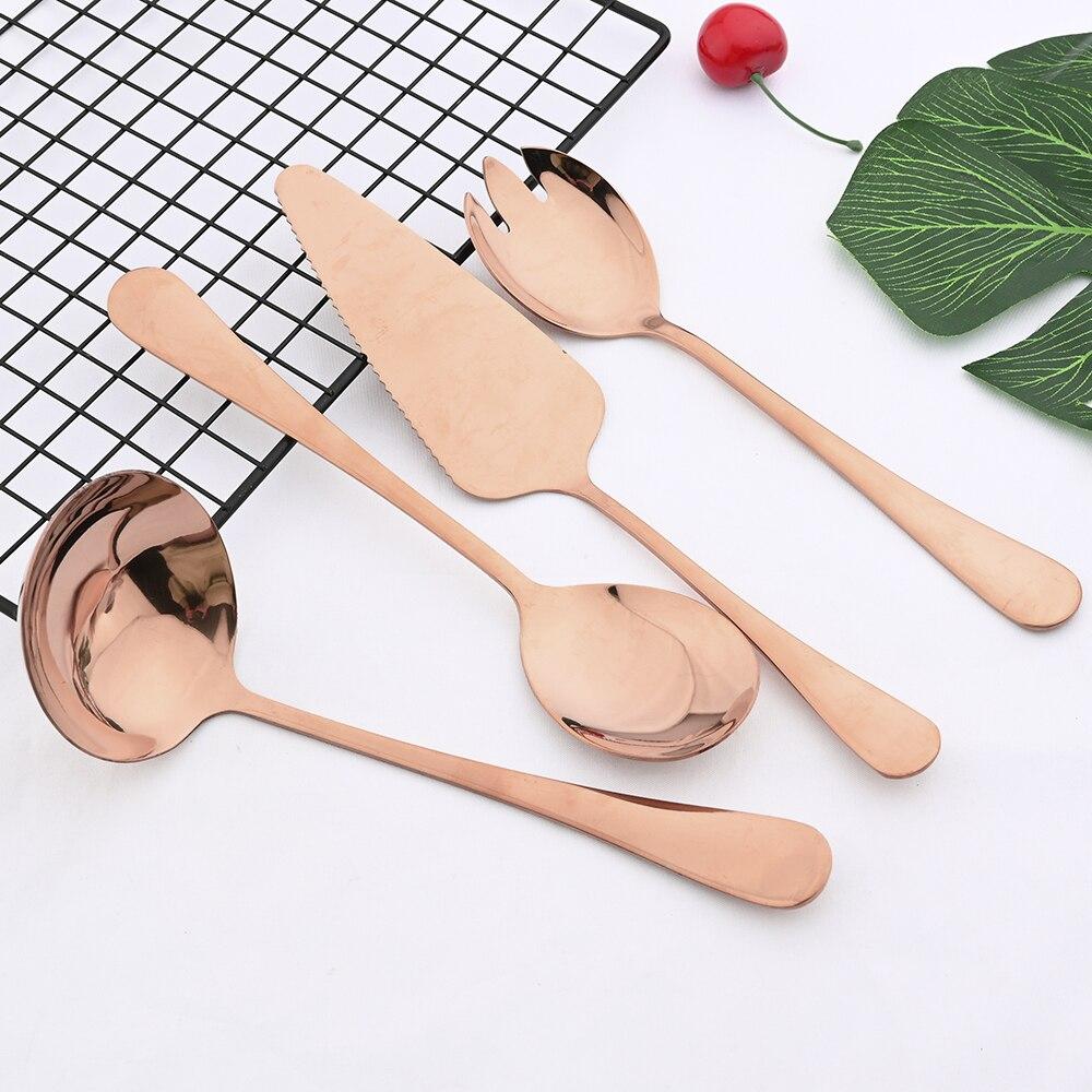 Rose Gold Stainless Steel Dinnerware Cake Spatula Soup Spoon Colander Spoon Service Spoon Salad Fork Buffet Party Accessories Tools