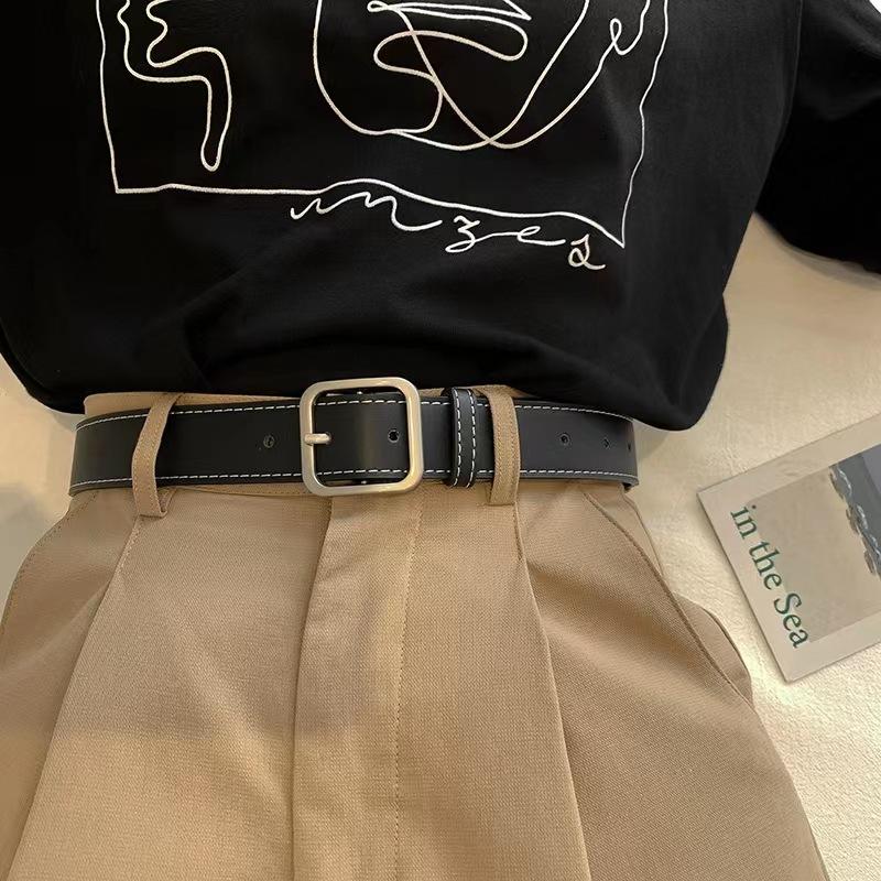 Ladies' Simple and Versatile Korean Fashion Student Square Buckle Belt for Women Korean Version Bf Trendy Trouser Belt