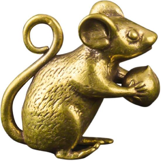 Brass Figurine Copper Lucky Rat Statue Animal Sculpture Collectibles Zodiac Pendant Rich Wealth Amulet Home Decoration