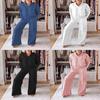 Relaxed Women Sweater And Wide Leg Pants Set With Ribbed Detail For Casual Fall Wear