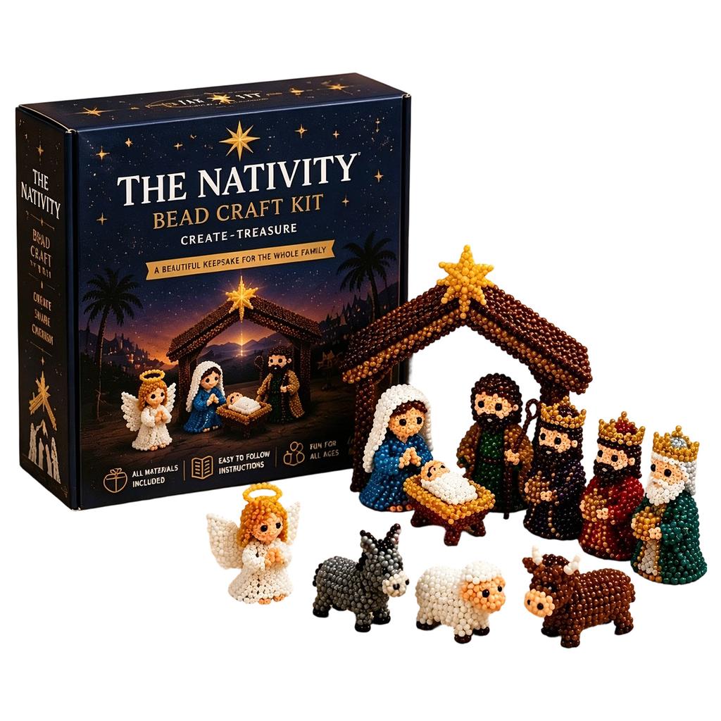 DIY Bead Craft Kit for Nativity Scene Handcraft Set with Step by Step Instructions for Holiday Decoration and Family Activities