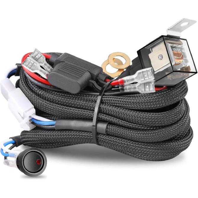 Wiring Harness 2 Lead 12V 40A Rocker Switch Relay Fuse Nylon Wiring Harness Kit for LED Light Bar Driving for Truck UTV ATV Boat