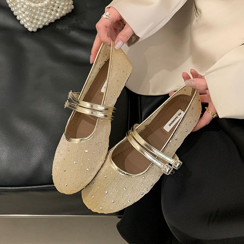 Fashion Fashion Buckle Strap Ladies Flats Mary Janes Shoes Round Toe Female Shallow Footwear Mesh Breathable Women Flats With Shoes