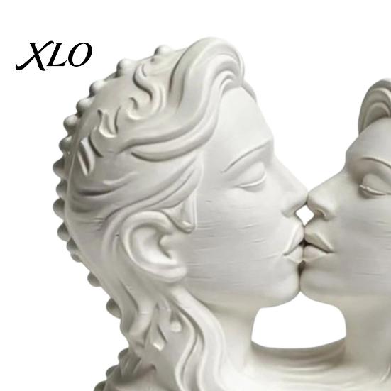 Elegant Sculptures 3D Printed Couple Kissing Head Sculpture, White Modern Art Statue Anniversary Romantic Craft for Living Room Bedroom, Minimalist