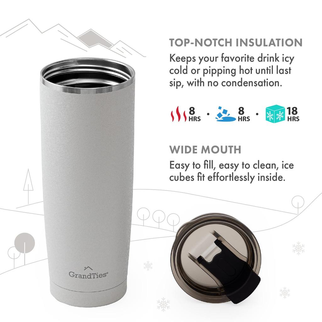 GRANDTIES Premium Drinkware Vacuum Insulated Tumbler, 590ml, Car Cup Holder Compatible & Easy OpenClose Spout (Pearl Snowy)