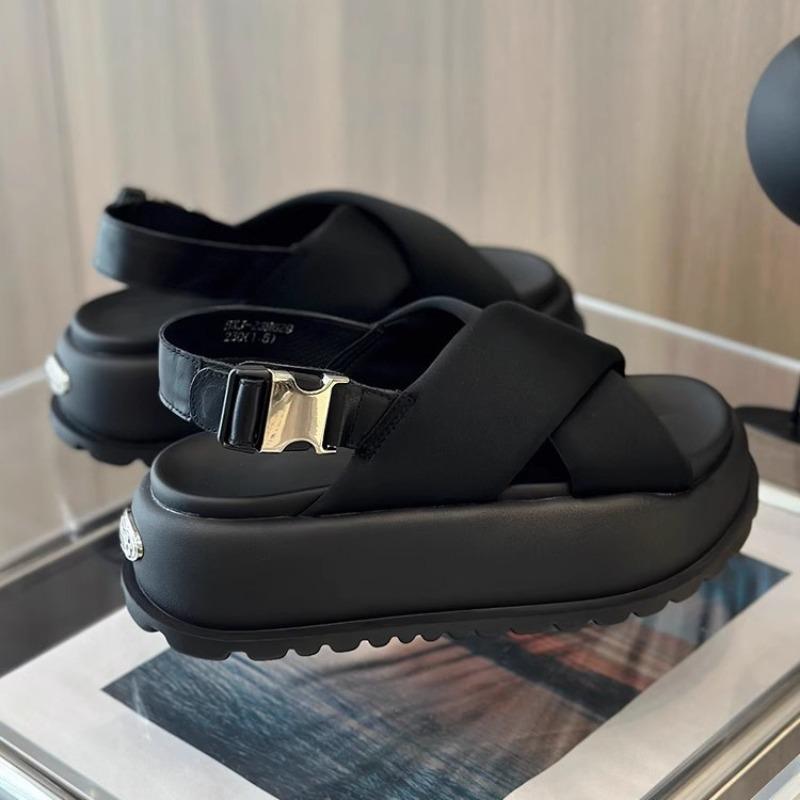 Muffinsohle Metallschnalle Kreuzsandalen Damen neue Plateau Damenschuhe Freizeitkleidung Strandschuhe