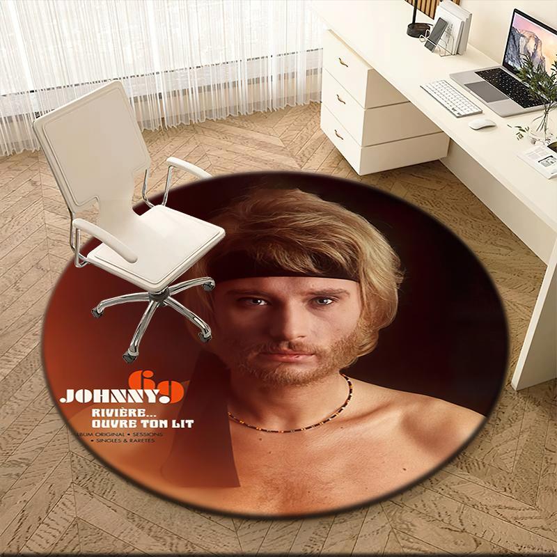 1pc French rock legend Johnny Hallyday Round carpet Painted Printed circular carpet, home door mat, outdoor travel protection carpet
